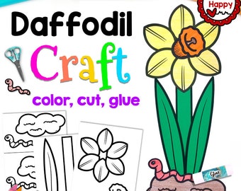 Printable Kids Daffodil Craft Template, Garden Craft, Flower Craft, Spring Craft,Homeschool,Teachers Resources,Instant Download, PDFDownload