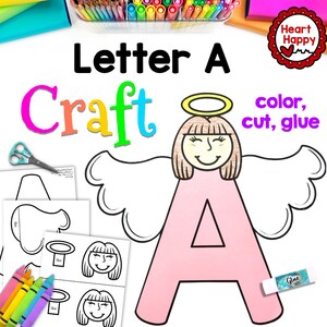 Manualidad con la letra A, plantilla imprimible para manualidades para niños, manualidad del alfabeto, manualidad de ángel, manualidad religiosa, educación en el hogar, recursos para maestros, descarga instantánea, PDF