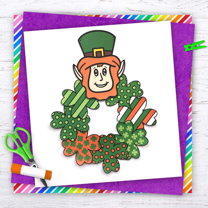 St Patricks Day Kids Printable Craft Template, Wreath Craft, Acrostic ...