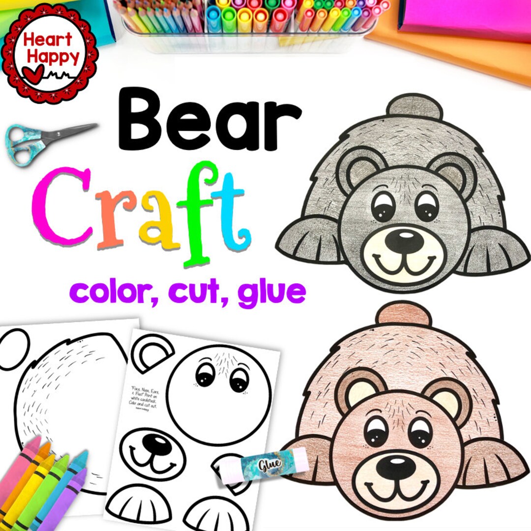 Printable Kids Bear Craft Template, Forest Animals, Woodland Animals Printable Kids Bear Craft Template, Forest Animals, Woodland Animals