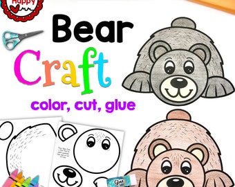 Printable Kids Bear Craft Template, Forest Animals, Woodland Animals, Homeschool, Teachers Resources, Instant Download, PDF Download