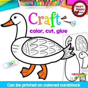 Manualidad de pato, plantilla de manualidad imprimible para niños, animales de estanque, animales de granja, letra D, educación en el hogar, recursos para maestros, descarga instantánea en PDF