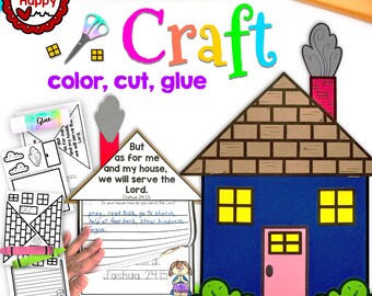 Può includere: Un'attività di artigianato stampabile per bambini con una casa con camino e un versetto biblico: "Ma io e la mia casa, serviremo il Signore." Giosuè 24:15. L'attività di artigianato include istruzioni per colorare, ritagliare e incollare i pezzi.
