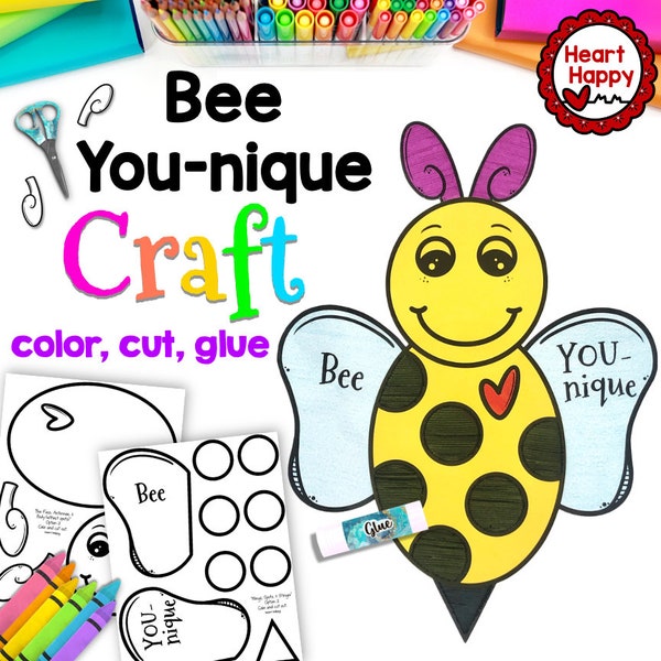 Self Affirmation Bee YOU-nique, Kids Printable Craft Template, Bee Craft, Growth Mindset, Homeschool,Teachers Resources,Instant PDF Download