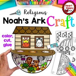 Noah&#39;s Ark Kids Printable Craft Template, Printable Kids Religious Craft, Sunday School, Bible Lessons, Homeschool, Instant PDF Download