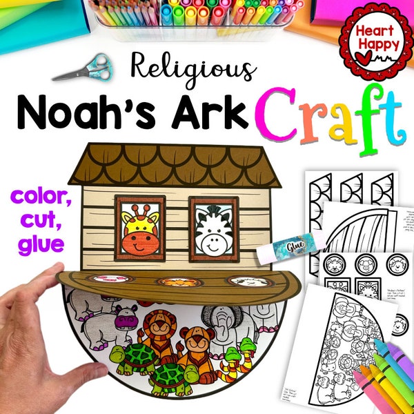 Noah's Ark Kids Printable Craft Template, Printable Kids Religious Craft, Sunday School, Bible Lessons, Homeschool, Instant PDF Download