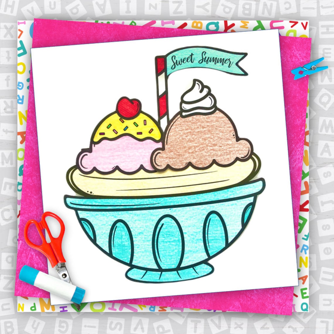 Ice Cream Sundae Craft, Kids Printable Craft Template, Summer, Teacher ...