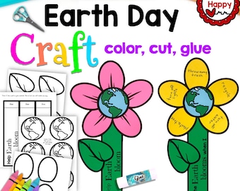 May include: Earth Day craft for kids. Color, cut, and glue the flower craft with a globe in the center. The flower has five petals with different Earth Day messages on each petal. The craft includes a printable template.