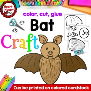 Manualidad de murciélago, plantilla de manualidad imprimible para niños, animales nocturnos, mamíferos, símbolos estatales, educación en el hogar, recursos para maestros, descarga instantánea en PDF