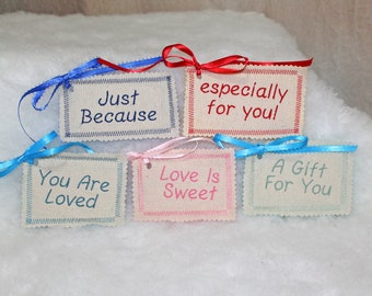 Gift Tags, Set of Five, All Occasion Gift Tags, One of a Kind Gift Tags, Embroidered Gift Tags