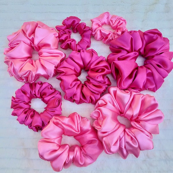 Pink Satin Scrunchies, Satin Scrunchie, Satin Hair Ties, Gifts for Her, Hair Accessory, Soft Satin Elastic Hair Tie Scrunchies