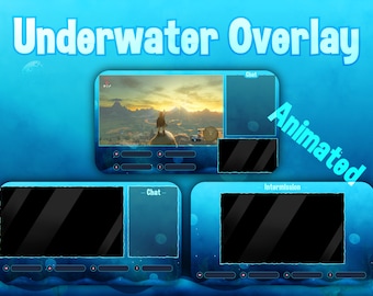 May include: Animated "Underwater Overlay" design in blue and white. The design features a game screen, chat box, and intermission screen. The text "Underwater Overlay" and "Animated" are displayed.