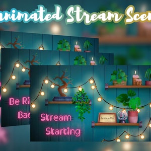 Twitch Animated Scenes - Neon Plants - Animated Screens + Offline Screen