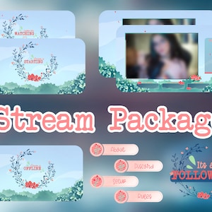 Paquete de transmisión - Superposición animada de Twitch - Flor natural acogedora - Paquete de transmisión