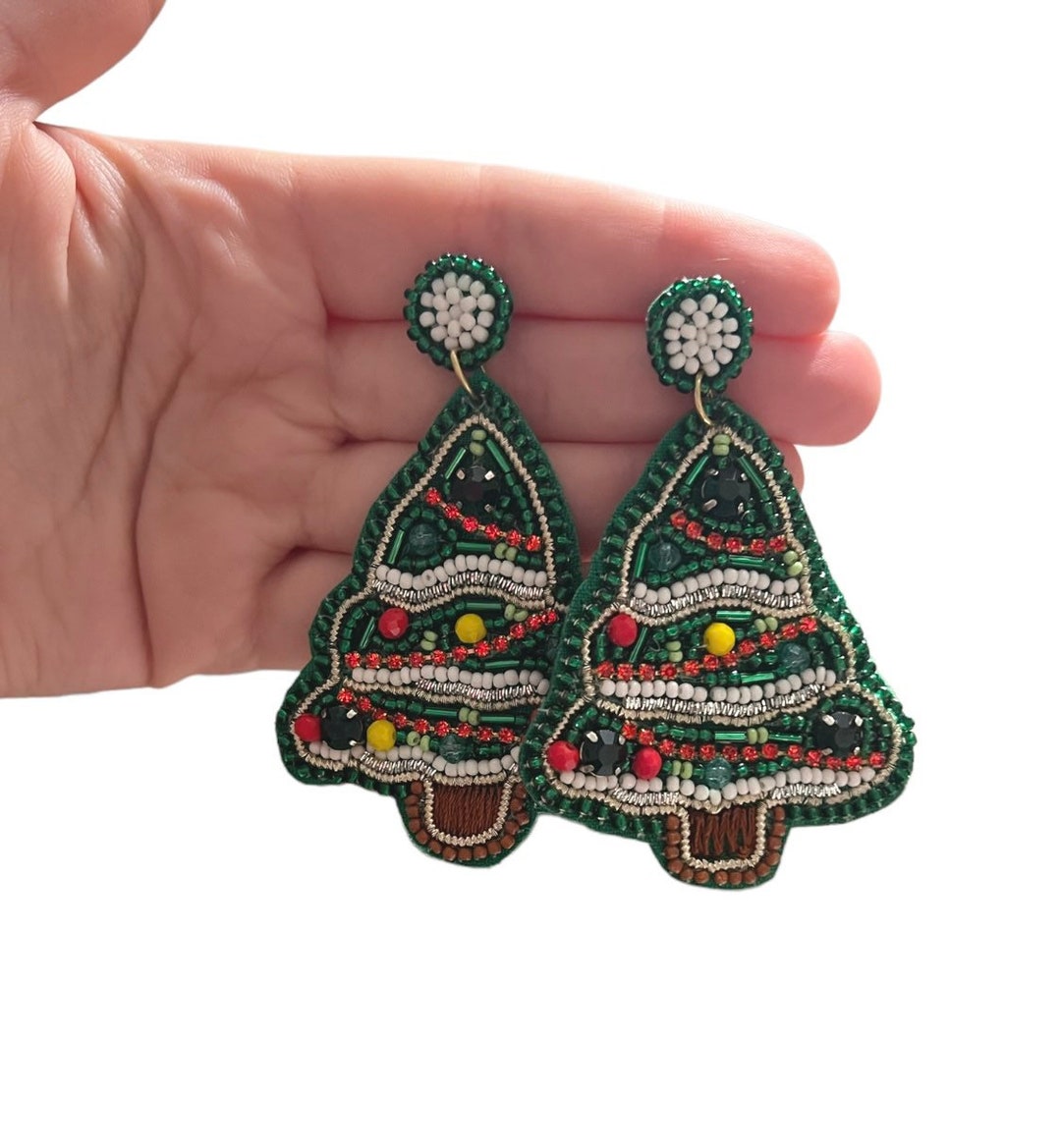 Christmas Tree Beaded Earrings Christmas Earrings Beaded Earrings Etsy