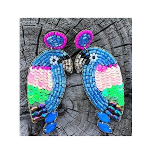 Blue Parrot Earrings | Parrot Earrings | Bird Earrings | Tropical Earrings | Seed Bead