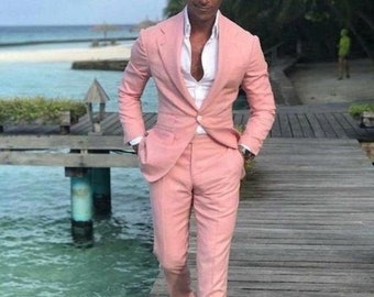 Pink Suits For Men 2 Piece Slim Fit Suit Tailored One Button Formal Jacket Gift For Boyfriend
