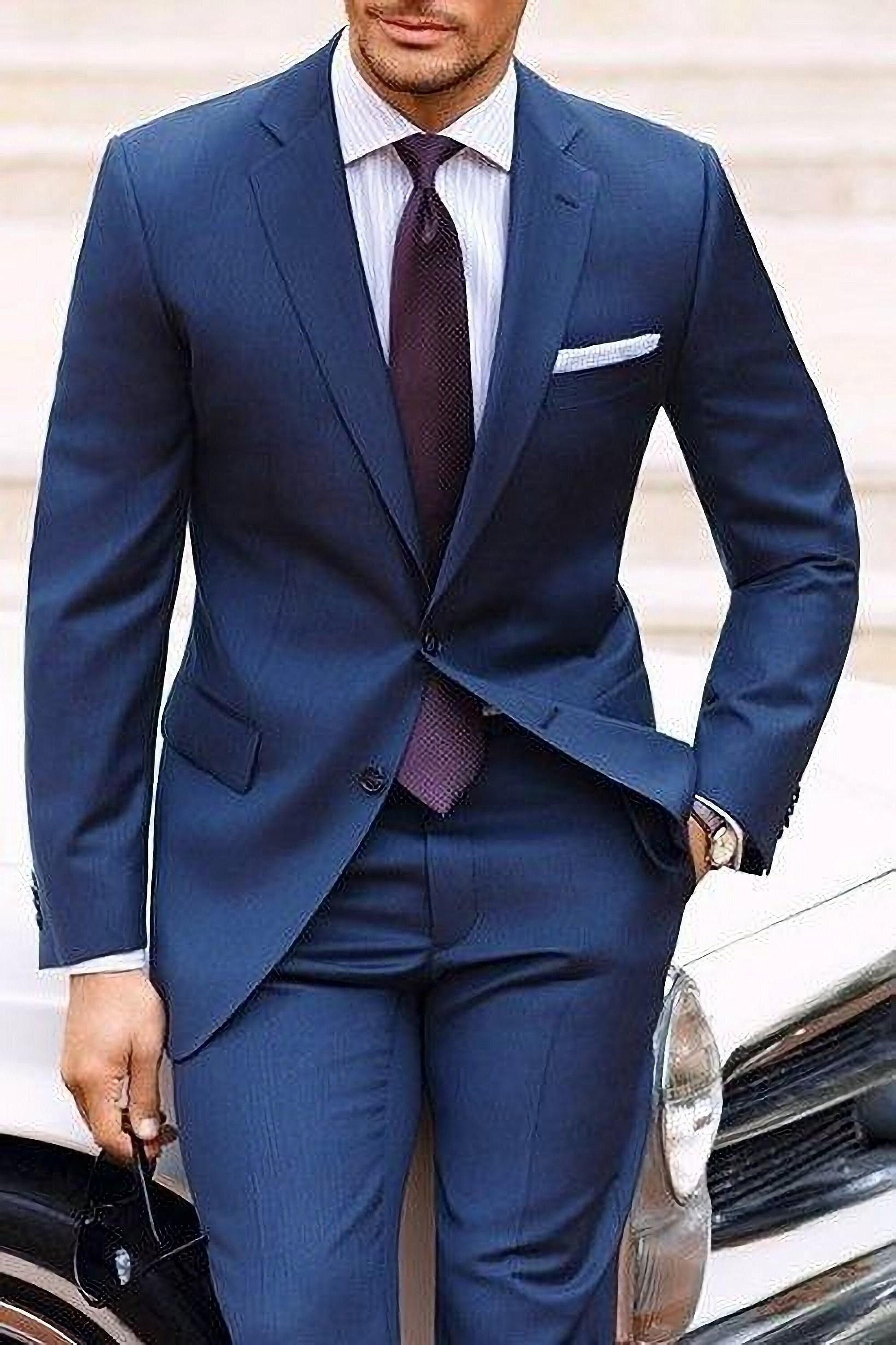 MEN PIECE SUITS Blue Premium Fabric Groom Wear Piece Suits Norway ...