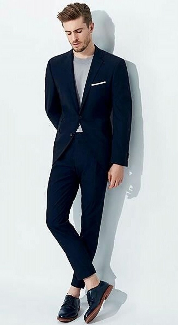 Men Suits Blue 2 Piece Suit Made to Measure Evening Tuxedo Etsy