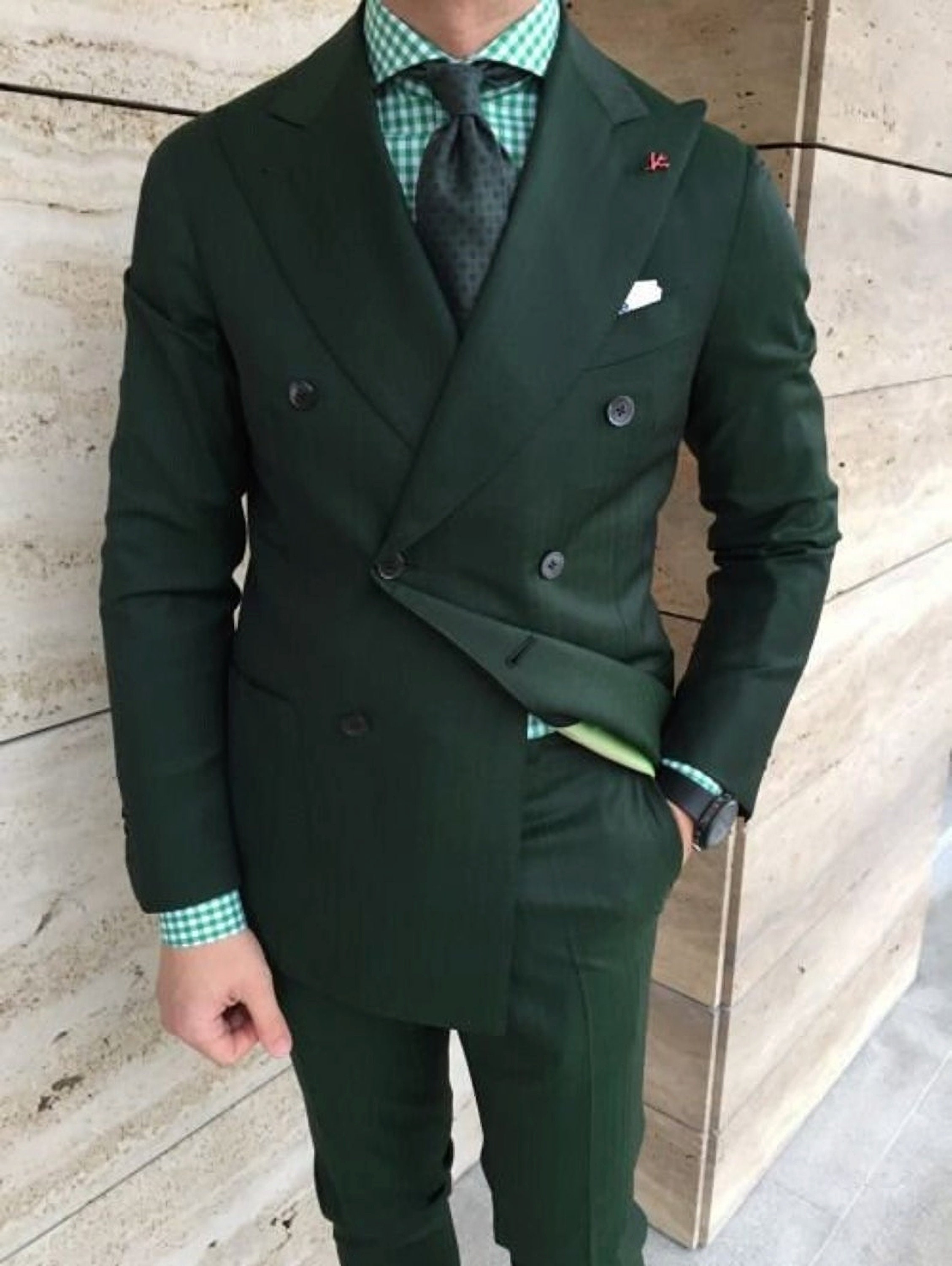 Mens Green Suit Double Breasted Suit Formal Fashion Evening - Etsy