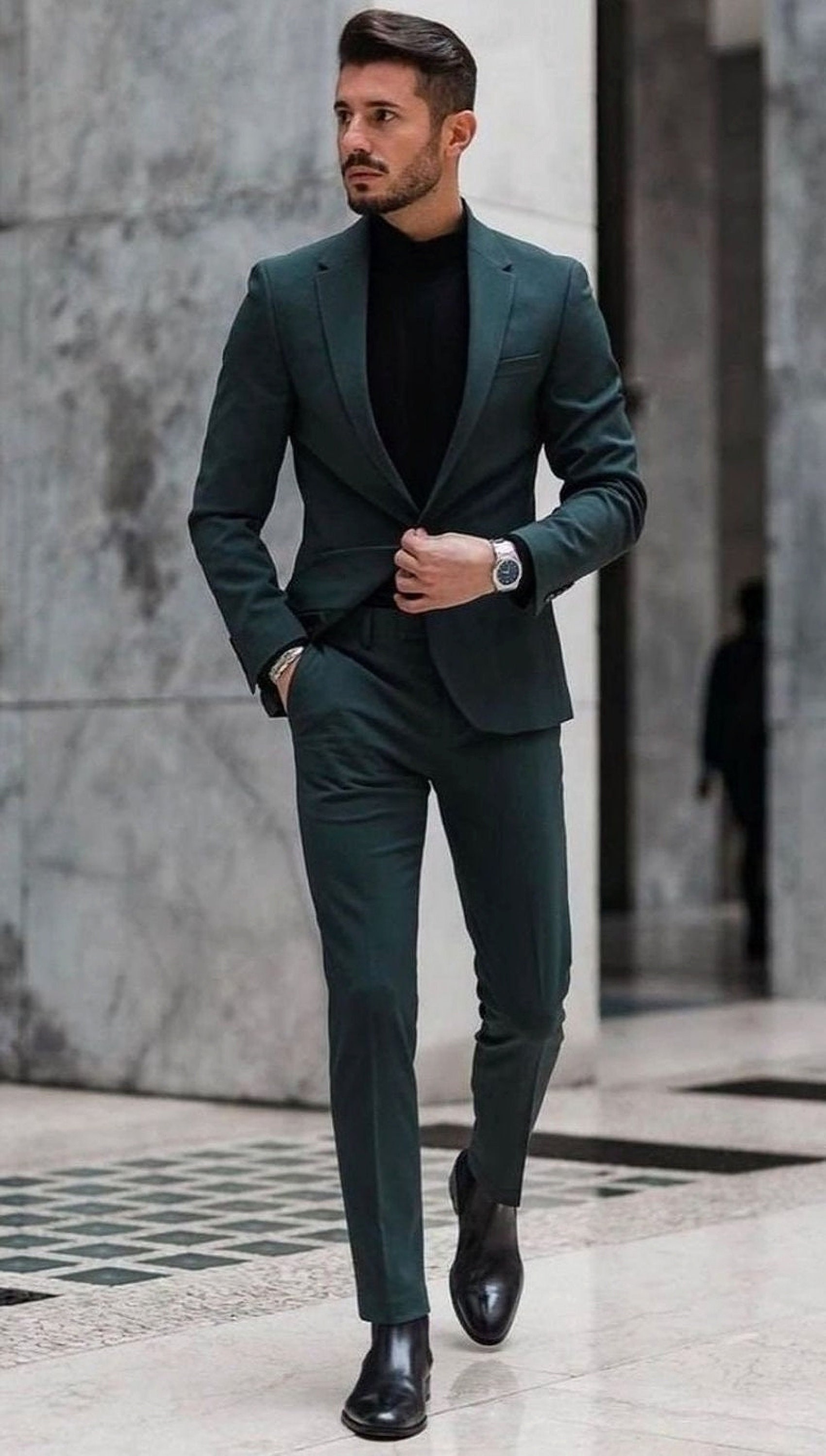 Emerald Green Suits for Men Slim Fit 2 Piece Suit Formal Fashion Christmas Suit Dinner Jacket