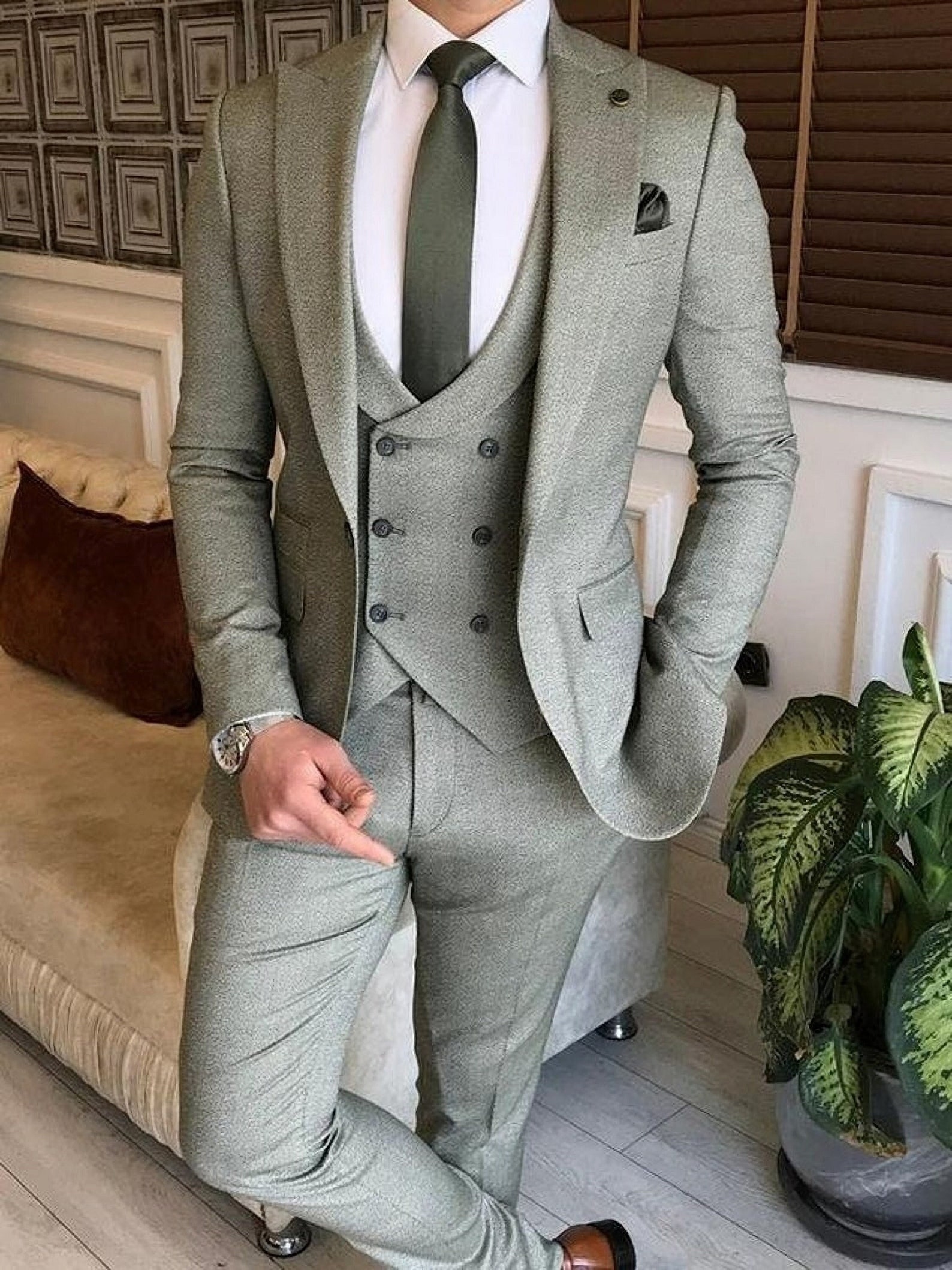 Men Suits Gray 3 Piece Slim Fit Suits One Button Wedding Groom Etsy