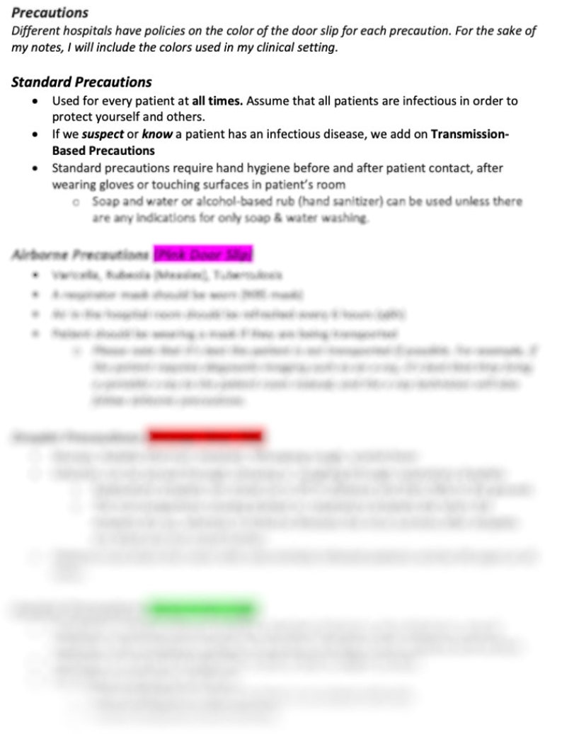 DIGITAL NOTES Isolation Precautions QUIZ nursing Etsy