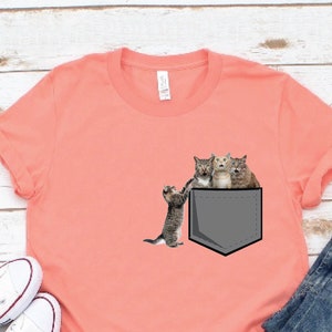Cat Shirts, Cat Hiding in Pocket Shirts, Cute Kitty in Pocket Tee, Kitten T-shirts, Pocket Cat Tshirt, Gift for Cats Lover, Cat Mom Shirt