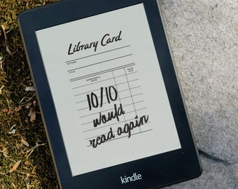 Ekran blokady Kindle'a z kartą biblioteczną Vintage (pobranie cyfrowe)