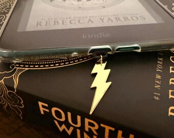 Fourth Wing Kindle Charm: Gold Lightning Bolt USB-C Dust Plug