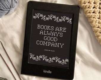Ekran blokady Kindle'a z filmu Małe Kobietki: haft krzyżykowy z cytatem Louisy May Alcott (pobranie cyfrowe)