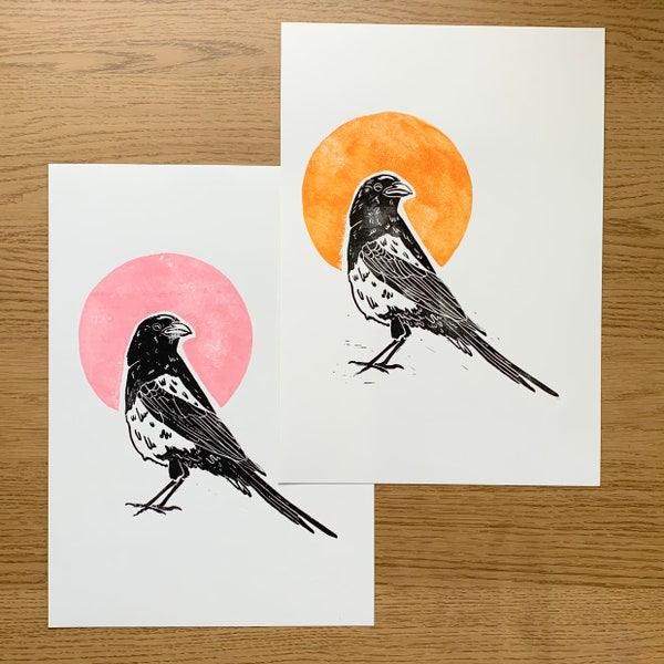 Magpie Lino Print