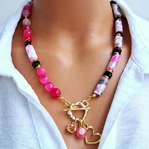 Dolce Pink Agate Necklace: Gold Plated Charm, Handmade Jewelry