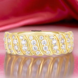 Wunderschönes Schlangenkettenband, 2 MM Moissanit-Brautband im Rundschliff, halbes Eternity-Cluster-Diamantband, breites Band in 18K Gold Proposal Band