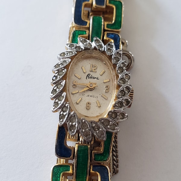 Vintage Watch Polcini Lady's Wristwatch Enamel Strap Retro Collectible Time Piece