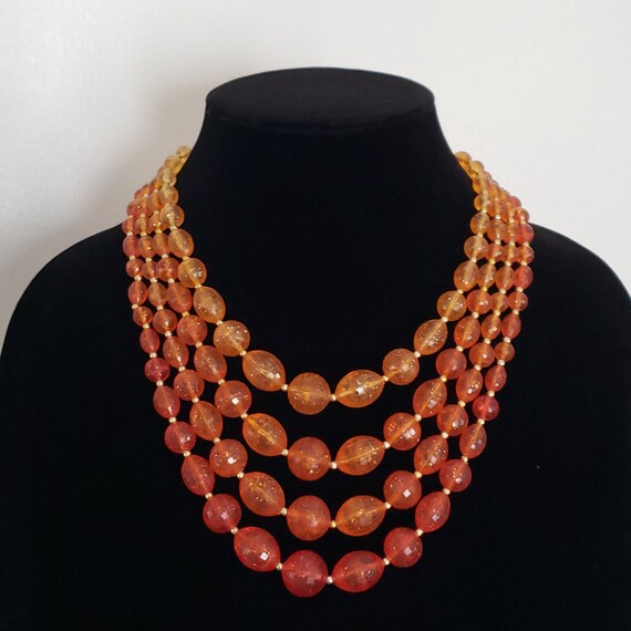 Multiple Strand Necklace Orange Plastic Beads Ret… - image 2