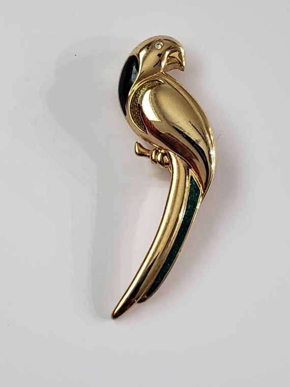 Vintage Brooch Bird Gold Tone Enamel Designer Liz… - image 1