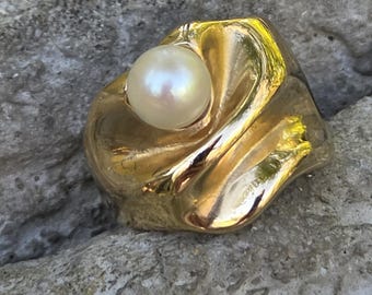 Ring Pearl 14K Yellow Gold Estate Ring Collectible 14Kt Fine Jewelry
