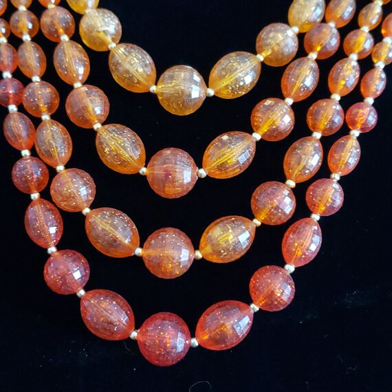 Multiple Strand Necklace Orange Plastic Beads Ret… - image 1