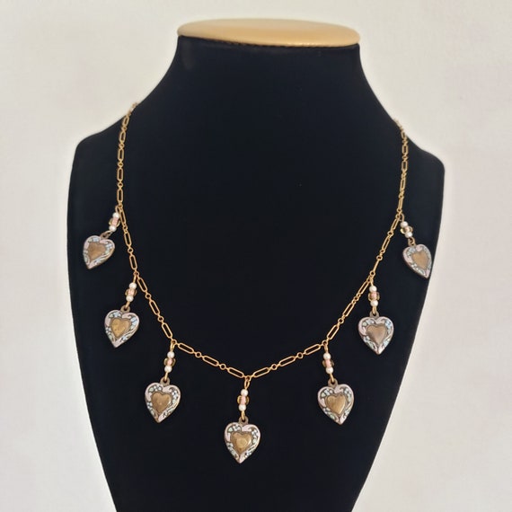 Vintage Necklace Heart Dangle Enamel Retro Collec… - image 1