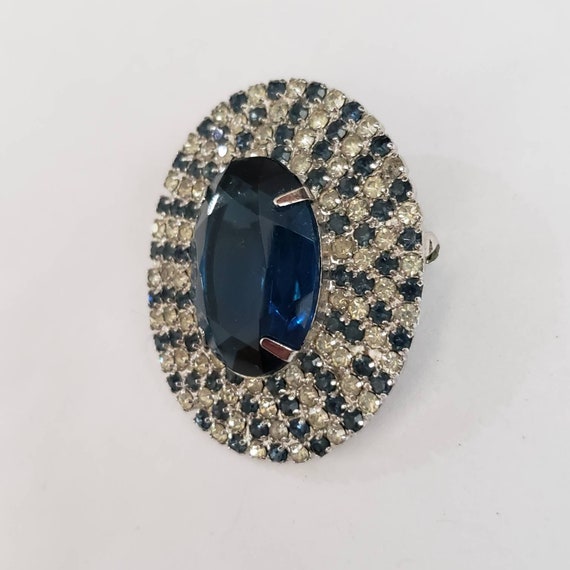 Vintage Brooch Blue Clear Rhinestone Sparkle Rare… - image 10