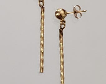 Earrings Drop Twist 14k Yellow Gold Retro Collectible Estate Jewelry 14Kt Fine Jewelry Pierced