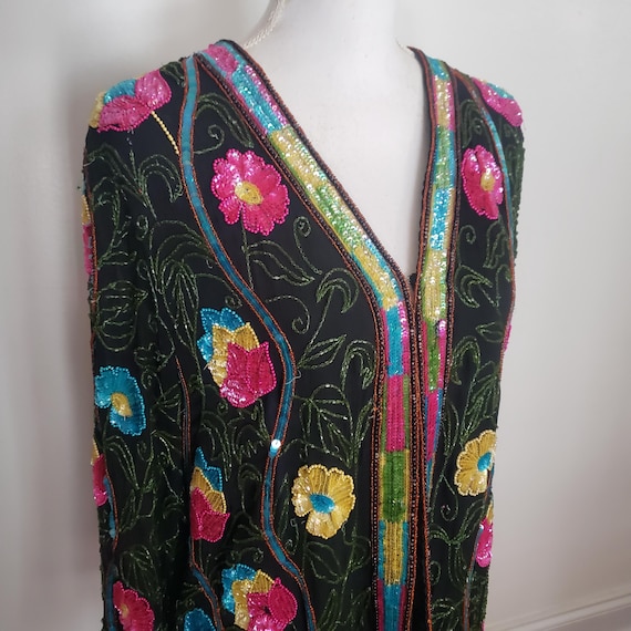Vintage Jacket Sequin Flower Pattern Collectible … - image 1