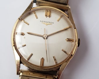 Longines Round Face 14K 14kt Yellow Gold Designer Watch Vintage Retro Collectible Time Piece Retro Wristwatch