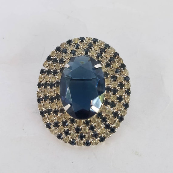 Vintage Brooch Blue Clear Rhinestone Sparkle Rare… - image 3
