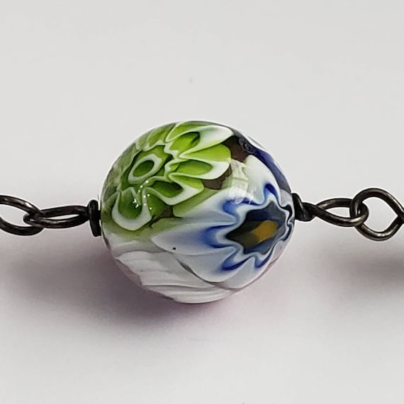 Vintage Bracelet Millefiori Sterling Silver Retro… - image 1