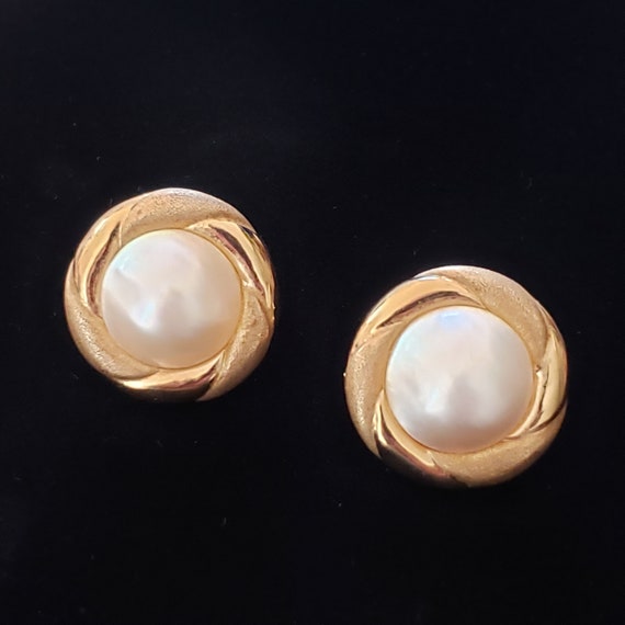 Pearl Earrings Stud 14K Yellow Gold Estate Jewelr… - image 7