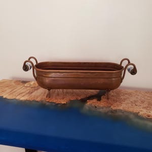 Vintage Copper Bowl Double Handle Oblong Tub Planter Decor Retro Collectible Decor