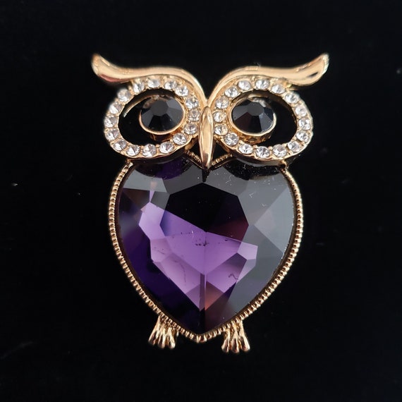 Vintage Brooch Owl Rhinestone Designer Monet Retr… - image 1