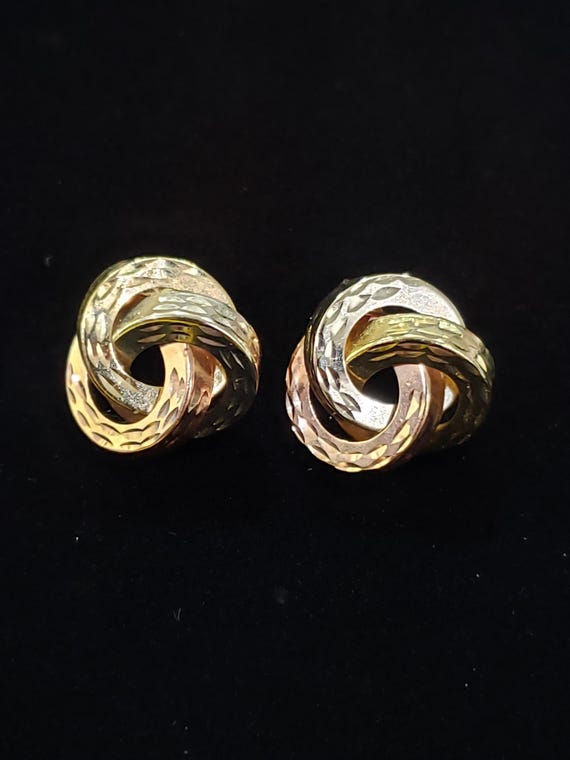Earrings Interlocking Circle Stud 14k Tri-Gold Cl… - image 4